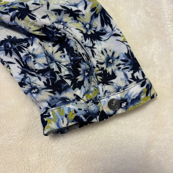 J Jill Womens Floral Blouse Long Sleeve Button Down Blue Yellow Size XL - Picture 9 of 10